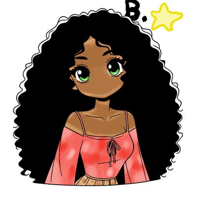 a black anime girl with long afro hair