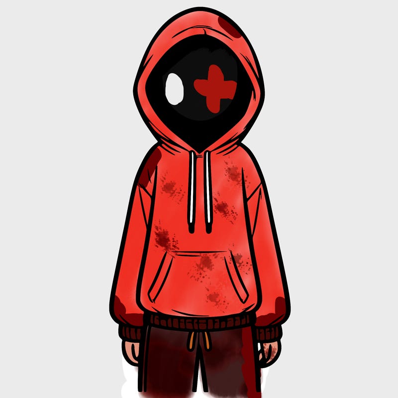faceless girl in a tracksuit with a hood on and no hair