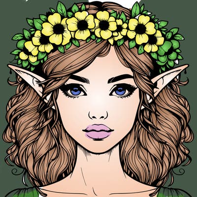 realistic female elf with flower crown