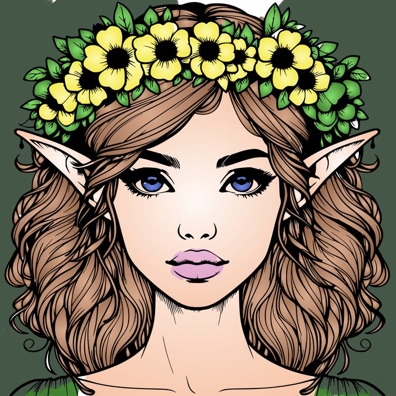 realistic female elf with flower crown