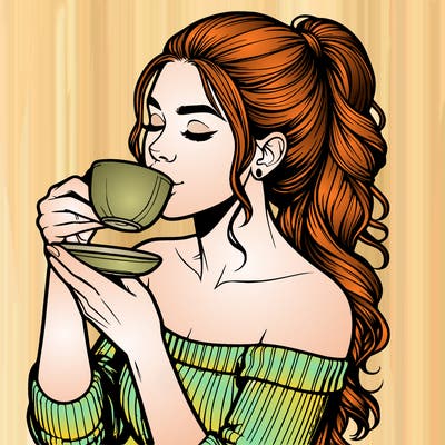 realistic woman drinking tea
