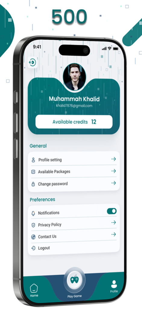 Anasa W Anasa App-Benutzerprofilbildschirm mit verfügbaren Credits und Kontoeinstellungen