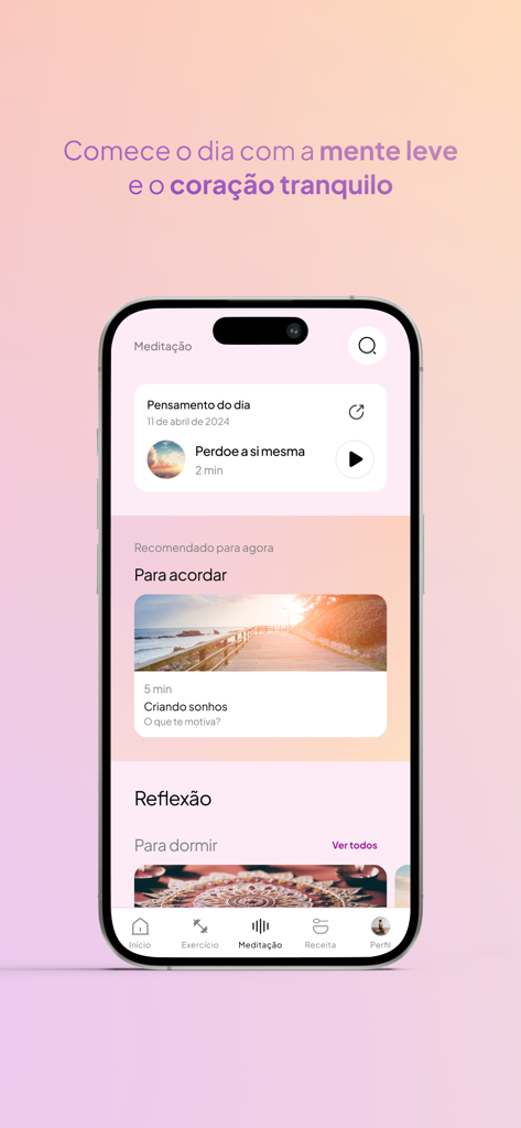 Ritua - Interface of the Ritua wellness app showing meditation features and daily reflections for women.