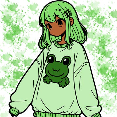 girl wearing frogging sweatshirt