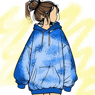realistic girl with a oversized sweatshirt on and a bun