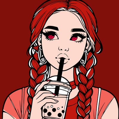 realistic girl with braided hair drinking boba