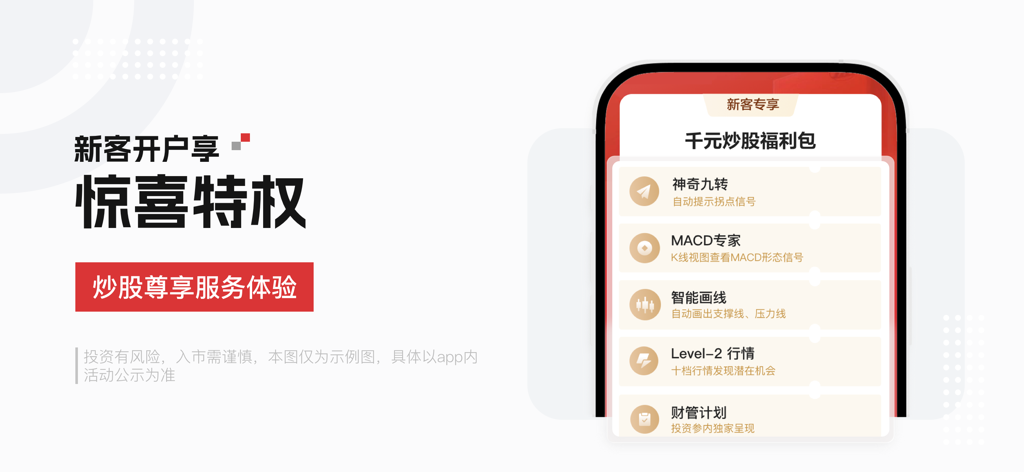 Promotional image for China Merchants Securities app showcasing new user account benefits and advanced stock trading analysis tools