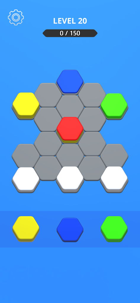 Hexa Sort Puzzle - A gameplay screen of Hexa Sort Puzzle showing colored hexagons on a gray grid.