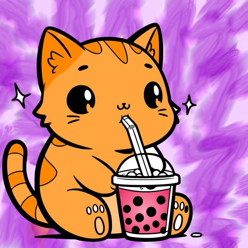cat drinking boba