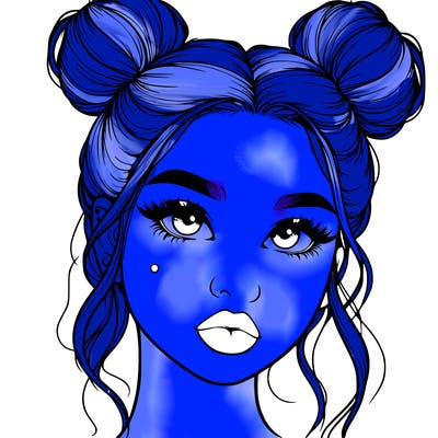 realistic girl with two buns on her hair and lips