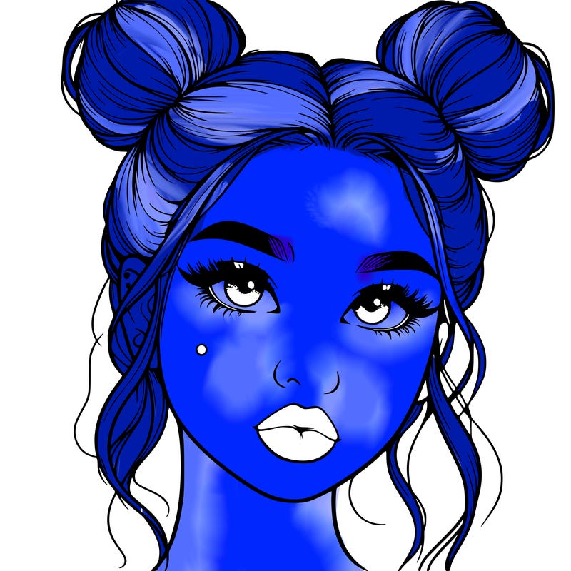 realistic girl with two buns on her hair and lips