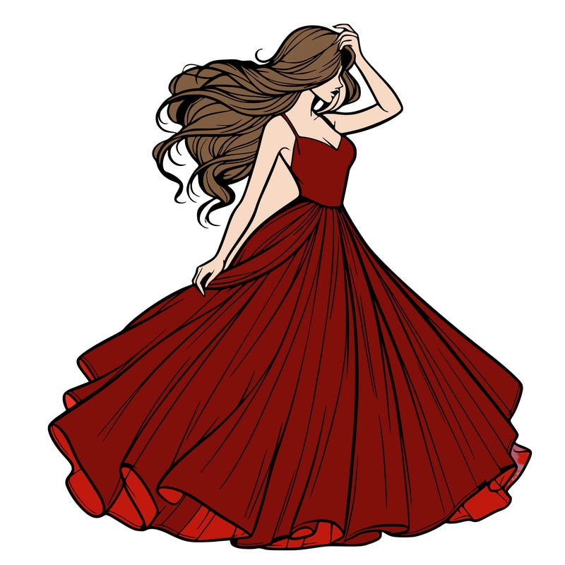 realistic woman with dress flowing in the wind