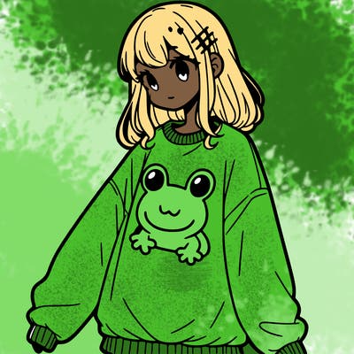 girl wearing frogging sweatshirt