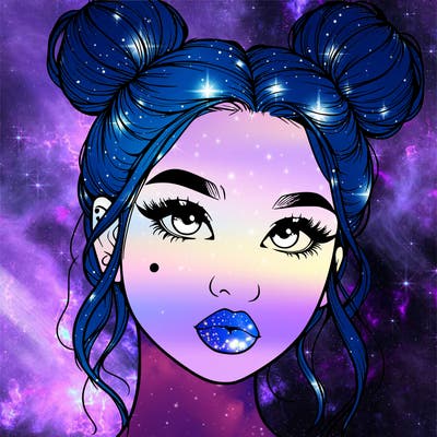 realistic girl with two buns on her hair and lips