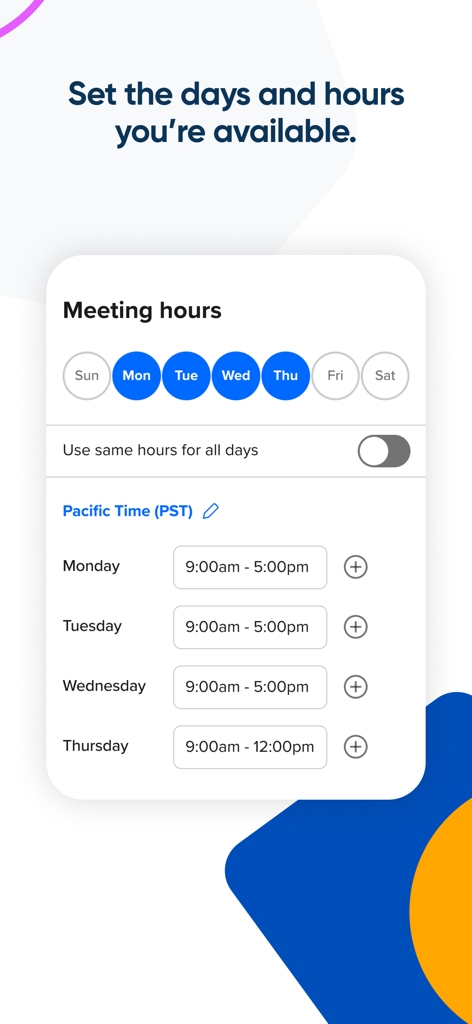 Ein Screenshot der Calendly App, der die Oberfläche zur Einstellung von Besprechungszeiten und Verfügbarkeiten zeigt