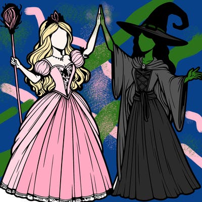 detailed realistic split of a princess and a witch