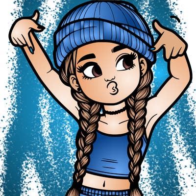 realistic teenage girl with braids and a beanie and crop top doing 🫶🏼