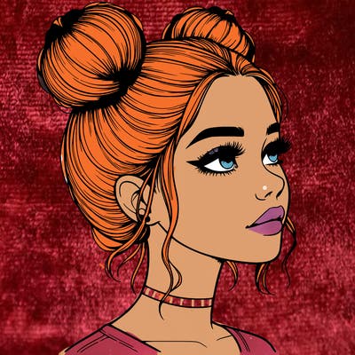 realistic girl with buns on the top of her head