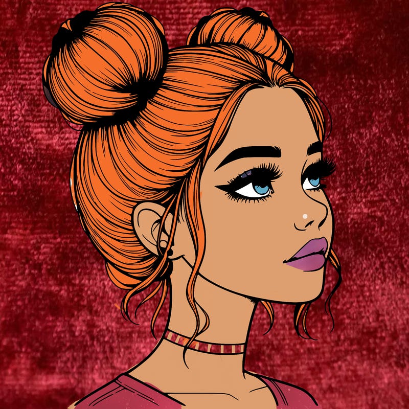 realistic girl with buns on the top of her head