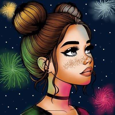realistic girl with buns on the top of her head