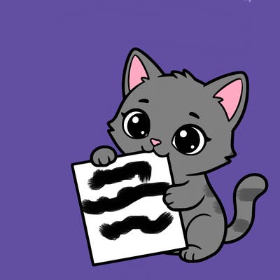 a small cat with a blank sheet of paper in its hand. the cat is sooooooo cute!