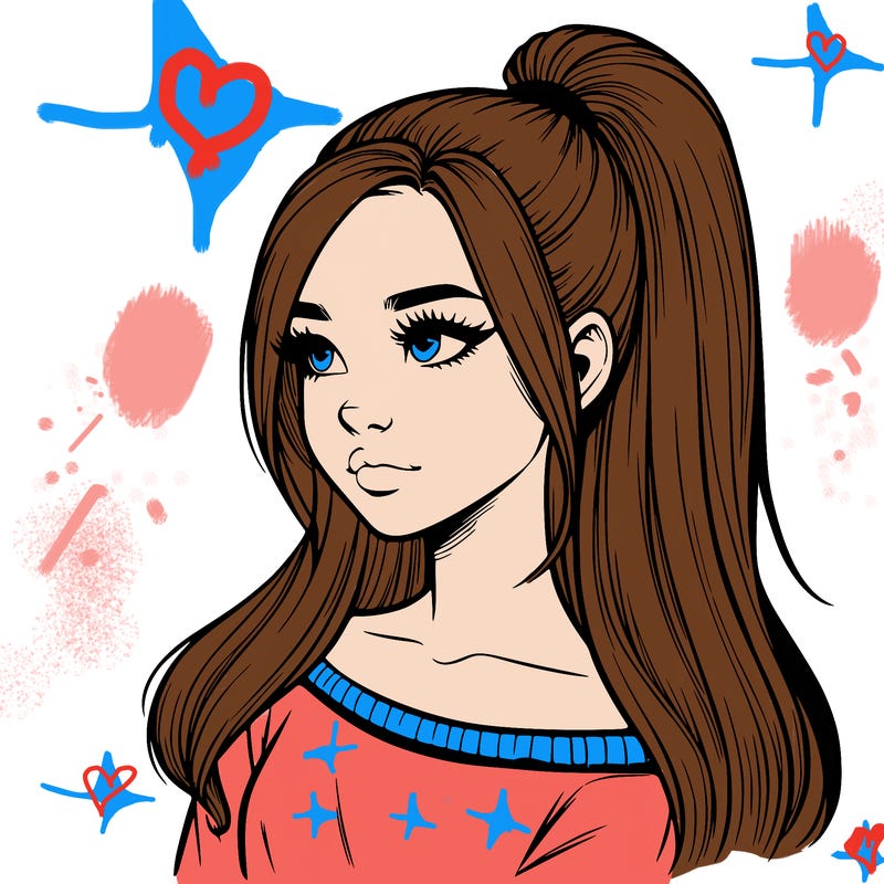 realistic girl with a high ponytail