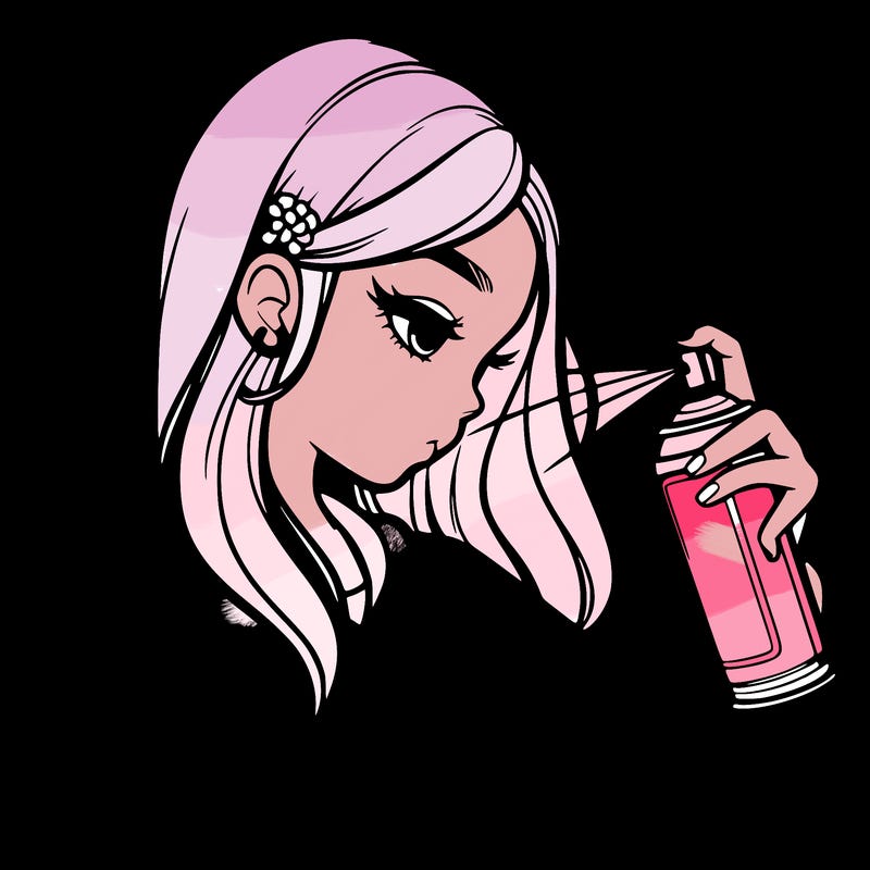 a realistic girl spray painting