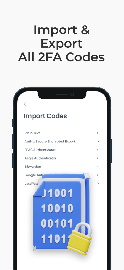 Authenticator App PRO - Authenticator App PRO interface for importing and exporting 2FA security codes from various services
