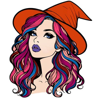 realistic witch girl with wavy hair and lips