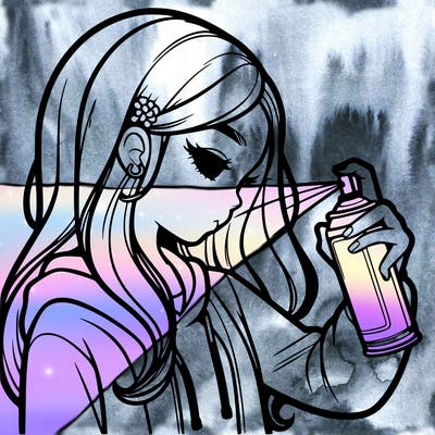 a realistic girl spray painting