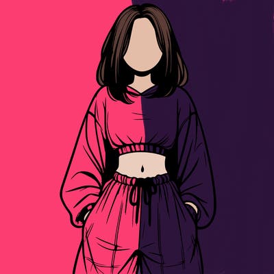 realistic girl faceless with baggy pants and a crop top