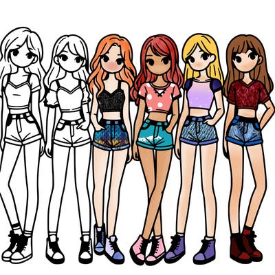 a group of girls wearing crop tops and shorts