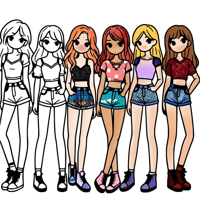 a group of girls wearing crop tops and shorts