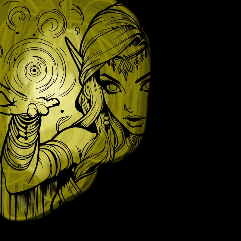 realistic scary beautiful elf sorceress casting spell