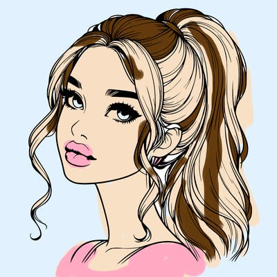 realistic girl with a ponytail on her hair and lips