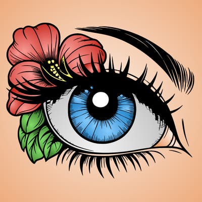 realistic eye with flower