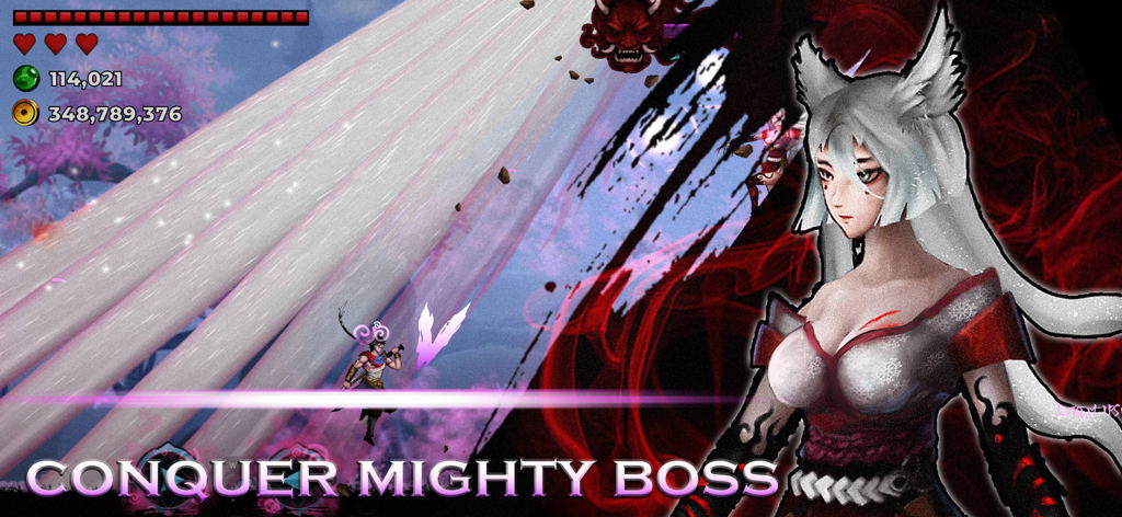 Ninja Adventure: Shadow Legend - 忍者のキャラクターが、暗いファンタジーアクションゲームで強力な女性ボスに立ち向かっている