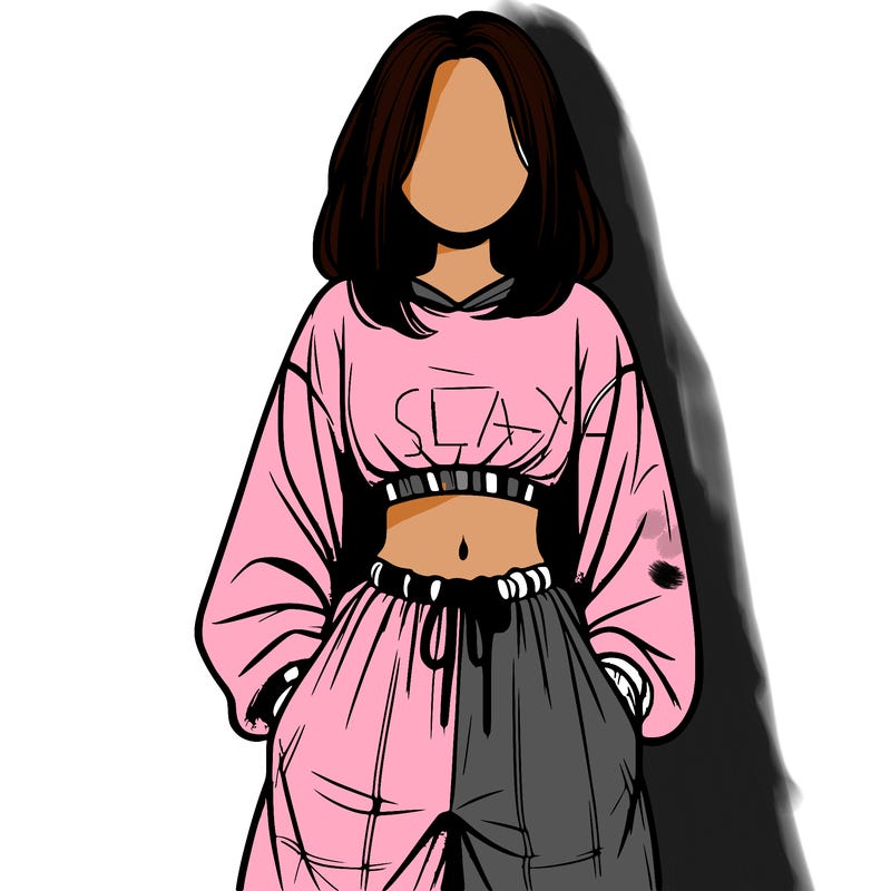 realistic girl faceless with baggy pants and a crop top