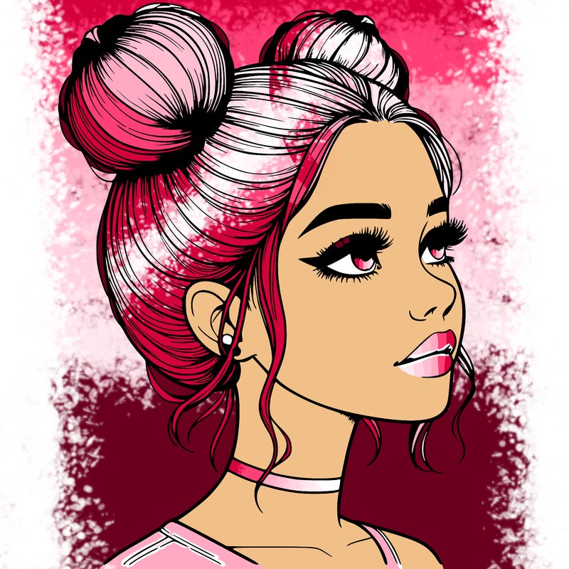 realistic girl with buns on the top of her head