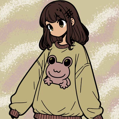 girl wearing frogging sweatshirt