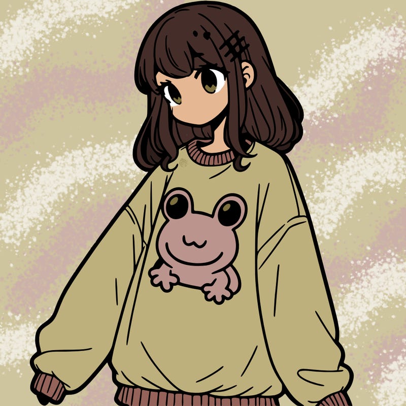 girl wearing frogging sweatshirt