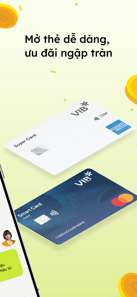 Max - Interfaccia dell'app Max by VIB che mostra Super Card e Smart Card con testo vietnamita.
