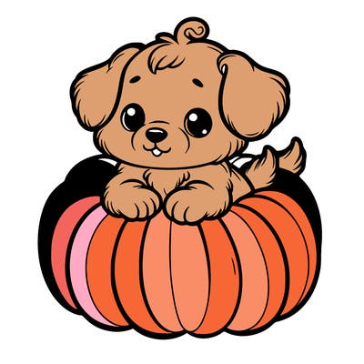 cute little puppy in a pumpkin