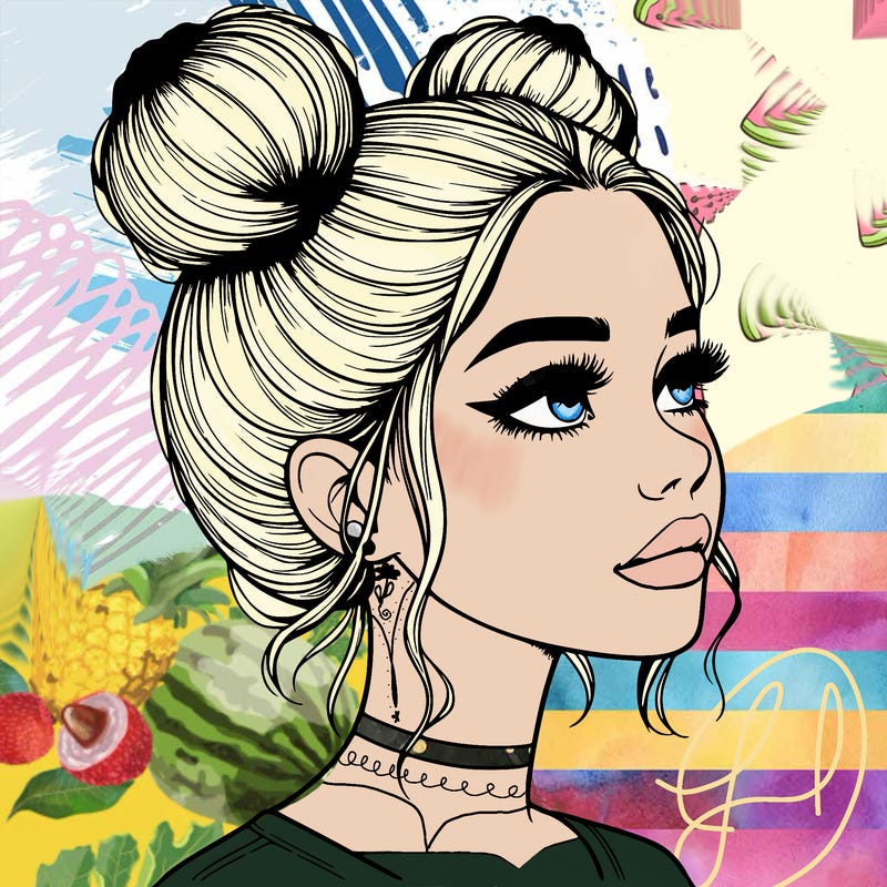 realistic girl with buns on the top of her head