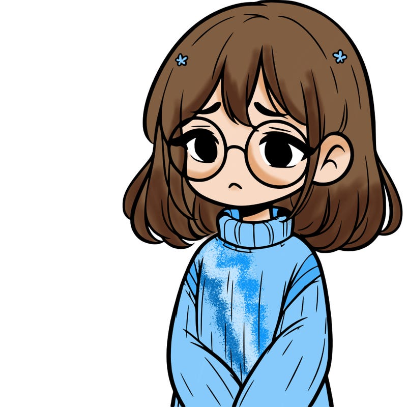 sad girl with glasses in a sweater