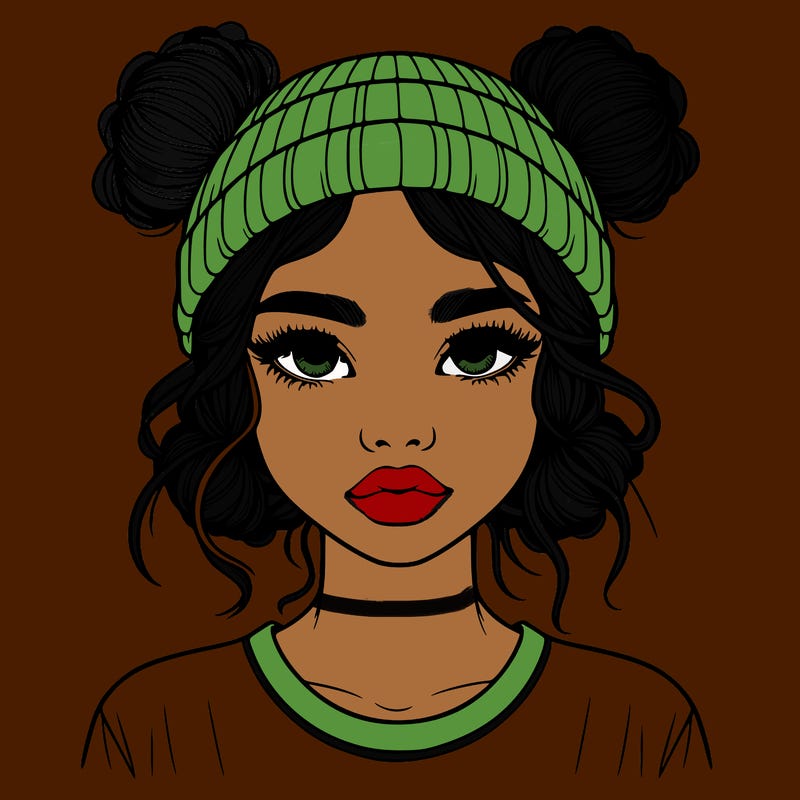realistic girl with buns in her hair with a beanie on