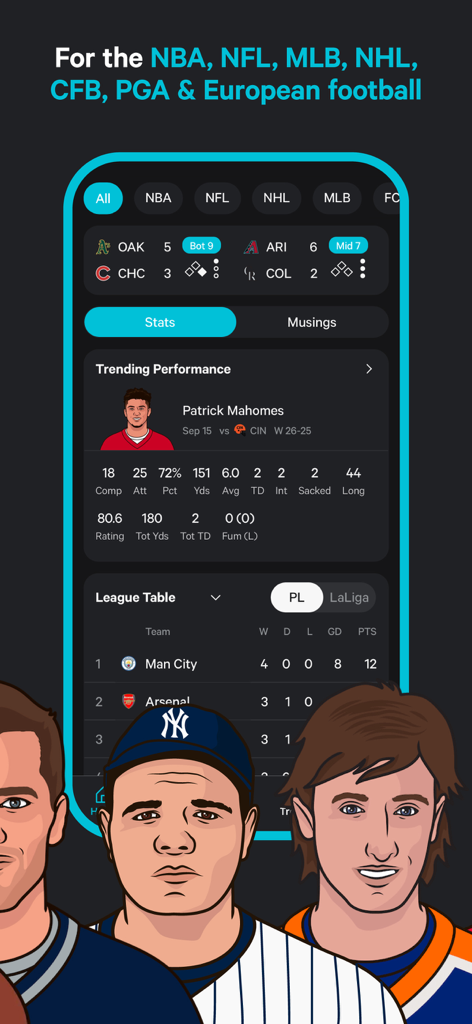 StatMuse-Mobil-App mit Sportstatistiken für NFL, MLB und Premier League