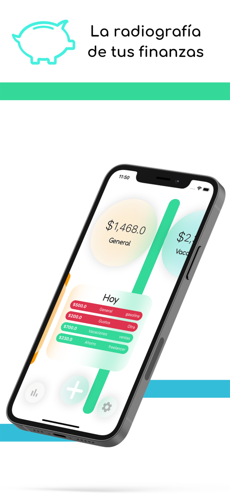 iPhone screen showing the Simple Wallet App interface with a summary of daily expenses and income