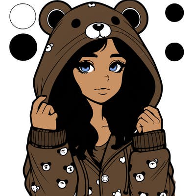 realistic girl in a animal pjs hoodie