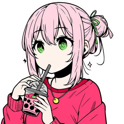 manga character drinking boba